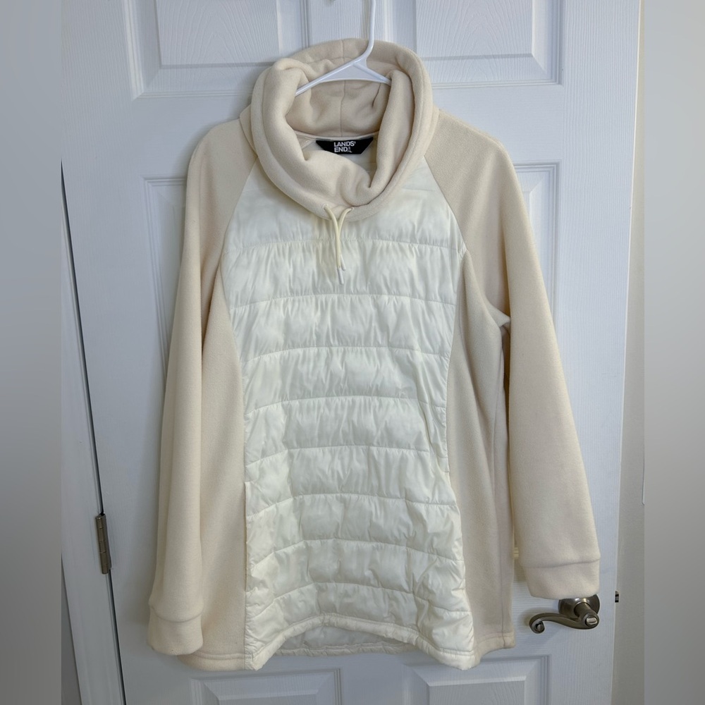Lands End Womens Pullover XLarge Ivory white Fleece puff Quilted Turtleneck - Picture 2 of 5
